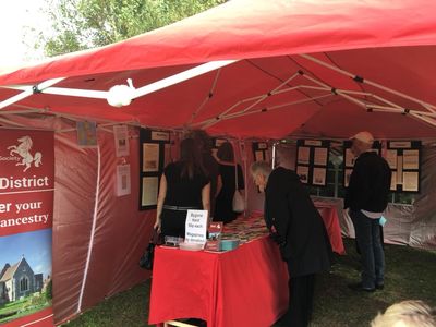 Visitors at Deal & District branch exhibition tent at the Kent Miners Festival