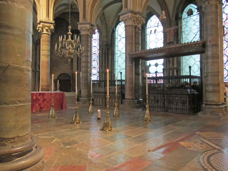 Becket's eternal candle on the site of his shrine in the Trinity Chapel of Canterbury Cathedral