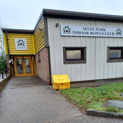 Outside the entrance to Mote Park Indoor Bowls Club, Willow Way, Maidstone ME15 7RN